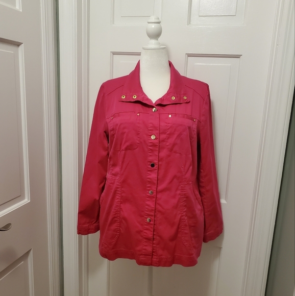 Chico's Pink Lightweight Jacket With Shiny Goldtone Hardware Size 2=12/14 - Picture 1 of 11